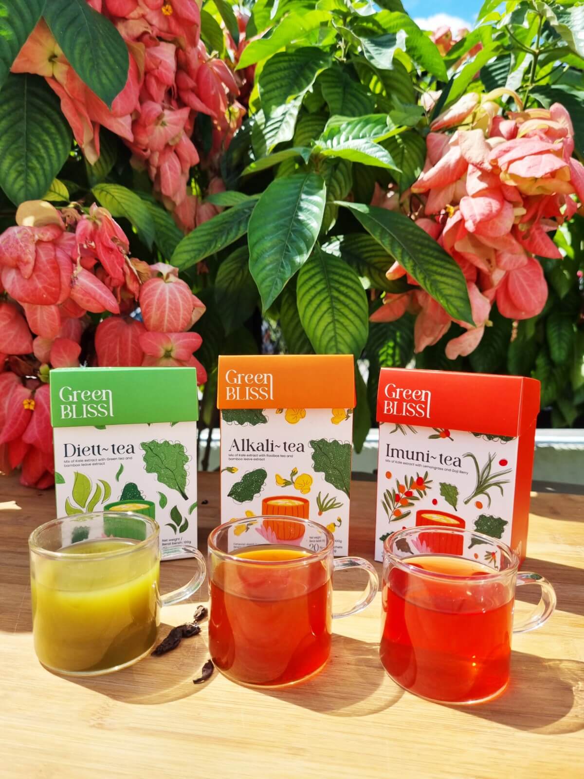 A promo shot of GreenBliss Kale Tea, a health-inspired kale tea collection designed to boost the well-being of our community – especially for those with busy lifestyles.