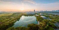 A drone shot of the Emerald Lake at Sunway City Iskandar Puteri (SCIP)