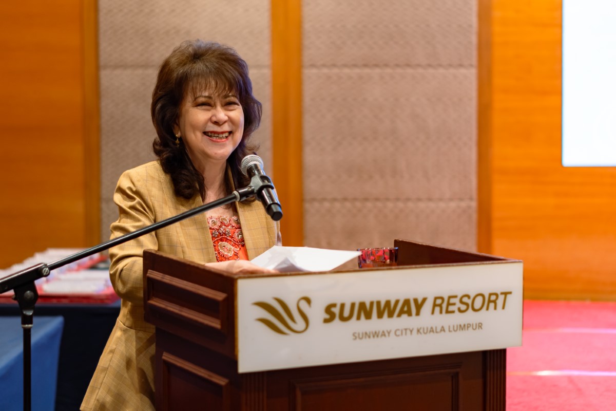 Prof. Dato’ Elizabeth Lee, CEO of Sunway Education Group giving a speech at Sunway Resort Hotel.