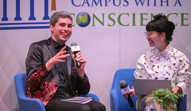 A shot of a speaker at our Campus with a Conscience series at Sunway University