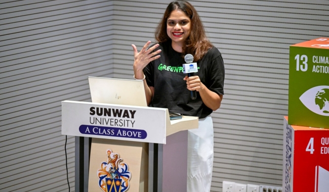 A shot of a speaker at our Campus with a Conscience series at Sunway University