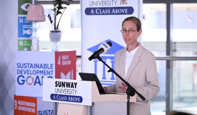 A shot of a speaker at our Campus with a Conscience series at Sunway University